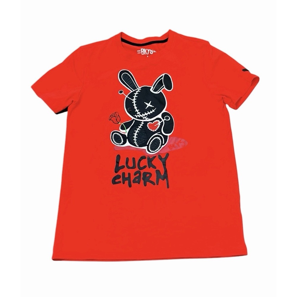 BKYS Lucky Charm Bunny T Shirt Men S Red w/ Black Rabbit Embroidery Valentine